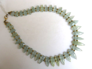 Natural Aquamarine Bib Necklace, Layout Necklace, Cleopatra Necklace, Graduated Collar Necklace, 14x6mm To 28x8mm, 16 Inch, GDS983