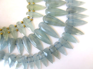 Natural Aquamarine Bib Necklace, Layout Necklace, Cleopatra Necklace, Graduated Collar Necklace, 14x6mm To 28x8mm, 16 Inch, GDS983