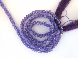 Amethyst/Iolite/Yellow Sapphire Color Coated Quartz Crystal Faceted Rondelle Beads, 3mm To 3.5mm Quartz Beads, 13 Inch Strand, GDS996