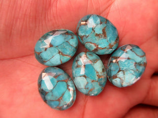 5 Pieces 13mm To 25mm Each Blue Copper Turquoise Doublet Oval Shaped Faceted Flat Back Loose Cabochons GDS1001