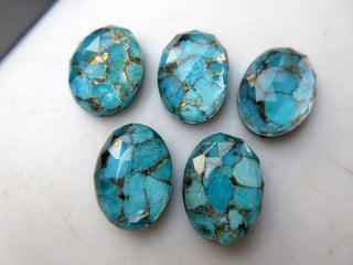 5 Pieces 13mm To 25mm Each Blue Copper Turquoise Doublet Oval Shaped Faceted Flat Back Loose Cabochons GDS1001