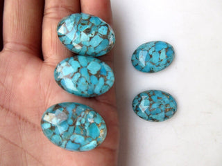 5 Pieces 13mm To 25mm Each Blue Copper Turquoise Doublet Oval Shaped Faceted Flat Back Loose Cabochons GDS1001