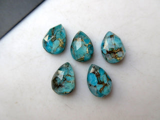 5 Pieces 11mm To 20mm Each Blue Copper Turquoise Doublet Pear Shaped Faceted Flat Back Loose Gemstones GDS1002