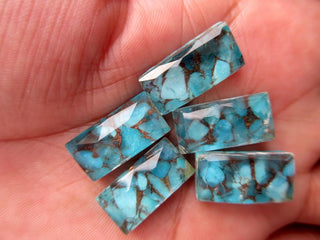 5 Pieces 19mm To 20mm Each Blue Copper Turquoise Doublet Rectangle Shaped Faceted Flat Back Loose Cabochons GDS1003