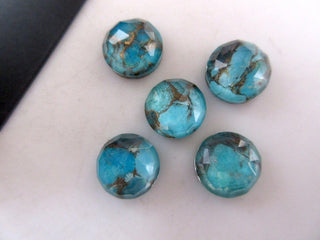 5 Pieces 11mm To 17mm Each Blue Copper Turquoise Doublet Round Shaped Faceted Flat Back Loose Cabochons GDS1004