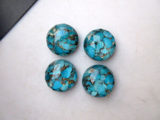 5 Pieces 11mm To 17mm Each Blue Copper Turquoise Doublet Round Shaped Faceted Flat Back Loose Cabochons GDS1004