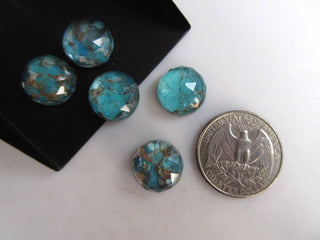 5 Pieces 11mm To 17mm Each Blue Copper Turquoise Doublet Round Shaped Faceted Flat Back Loose Cabochons GDS1004