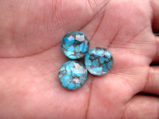 5 Pieces 11mm To 17mm Each Blue Copper Turquoise Doublet Round Shaped Faceted Flat Back Loose Cabochons GDS1004