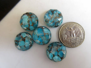 5 Pieces 11mm To 17mm Each Blue Copper Turquoise Doublet Round Shaped Faceted Flat Back Loose Cabochons GDS1004