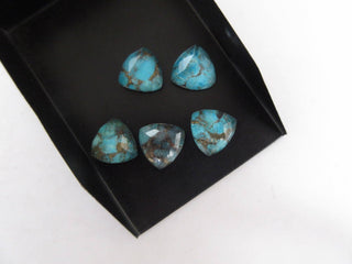 5 Pieces Blue Copper Turquoise Doublet Trillion Triangle Shaped Faceted Flat Back Loose Cabochons GDS1006