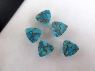 5 Pieces Blue Copper Turquoise Doublet Trillion Triangle Shaped Faceted Flat Back Loose Cabochons GDS1006