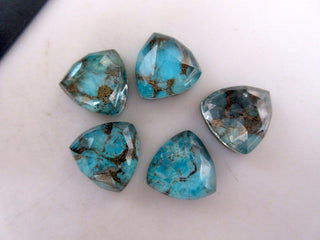 5 Pieces Blue Copper Turquoise Doublet Trillion Triangle Shaped Faceted Flat Back Loose Cabochons GDS1006