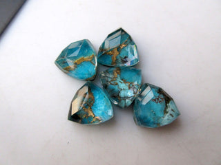 5 Pieces Blue Copper Turquoise Doublet Trillion Triangle Shaped Faceted Flat Back Loose Cabochons GDS1006