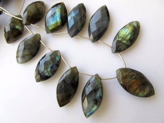 Flashy Blue Labradorite Marquise Shaped Briolette Beads, Faceted Labradorite Stone, Sold As 10 Pieces, GDS818