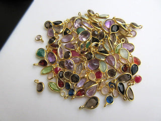 20 Pieces Multi Gemstone Cabochon Connectors, 925 Sterling Silver Vermeil Gold Connectors, Single Bail Bezel Connectors, GDS891