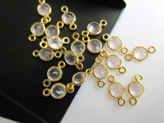 10 Pieces Rose Quartz Gemstone Cabochon Connectors, 925 Sterling Silver Single/Double Bail Round Bezel Gold/ Rose Gold Connectors, GDS892