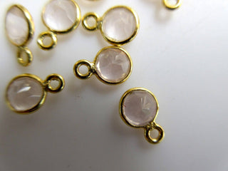 10 Pieces Rose Quartz Gemstone Cabochon Connectors, 925 Sterling Silver Single/Double Bail Round Bezel Gold/ Rose Gold Connectors, GDS892