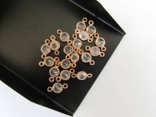 10 Pieces Rose Quartz Gemstone Cabochon Connectors, 925 Sterling Silver Single/Double Bail Round Bezel Gold/ Rose Gold Connectors, GDS892