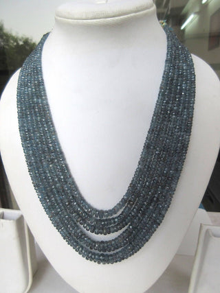 Multi Strand Teal Blue Moss Kyanite Necklace, Blue Kyanite Faceted Rondelle Beads,  3mm To 6mm Beads, GDS896