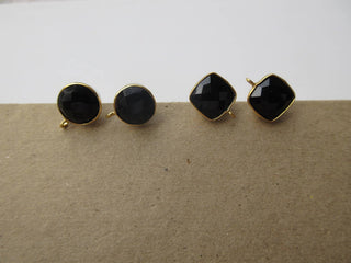 5 Pairs Black Onyx Earring Supplies, Gemstone Stud Earring Component Findings With Bail, Gemstone Jewelry Making Supplies, GDS1041/2