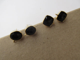 5 Pairs Black Onyx Earring Supplies, Gemstone Stud Earring Component Findings With Bail, Gemstone Jewelry Making Supplies, GDS1041/2