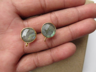 5 Pairs Labradorite Earring Supplies, Gemstone Stud Earring Component Findings With Bail, Gemstone Jewelry Making Supplies, GDS1041/3