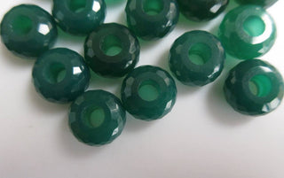 2 Pieces Natural Green Onyx Large Hole Gemstone beads, Huge 14mm Green Faceted Rondelle Beads With 5mm Hole/Drill Size, GDS1044/3