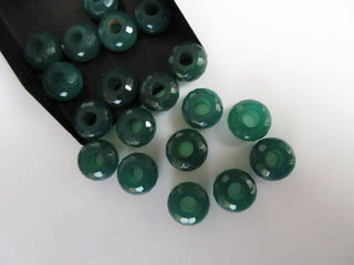 2 Pieces Natural Green Onyx Large Hole Gemstone beads, Huge 14mm Green Faceted Rondelle Beads With 5mm Hole/Drill Size, GDS1044/3