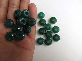 2 Pieces Natural Green Onyx Large Hole Gemstone beads, Huge 14mm Green Faceted Rondelle Beads With 5mm Hole/Drill Size, GDS1044/3