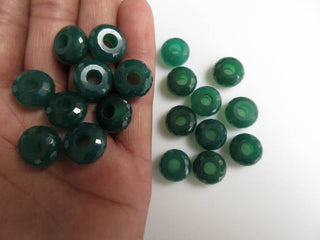 2 Pieces Natural Green Onyx Large Hole Gemstone beads, Huge 14mm Green Faceted Rondelle Beads With 5mm Hole/Drill Size, GDS1044/3