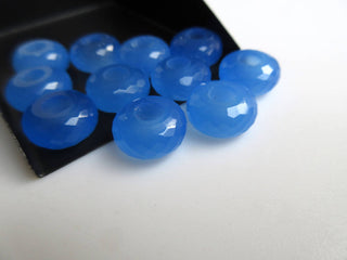 2 Pieces Natural Blue Chalcedony Large Hole Gemstone beads, Huge 14mm Blue Faceted Rondelle Beads With 5mm Hole/Drill Size, GDS1044/1