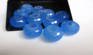 2 Pieces Natural Blue Chalcedony Large Hole Gemstone beads, Huge 14mm Blue Faceted Rondelle Beads With 5mm Hole/Drill Size, GDS1044/1