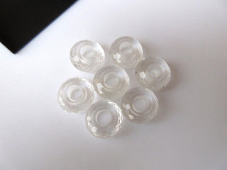 2 Pieces Natural Quartz Crystal Large Hole Gemstone beads Huge 14mm White Faceted Rondelle Beads With 5mm Hole/Drill