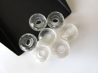 2 Pieces Natural Quartz Crystal Large Hole Gemstone beads Huge 14mm White Faceted Rondelle Beads With 5mm Hole/Drill