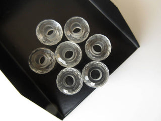 2 Pieces Natural Quartz Crystal Large Hole Gemstone beads Huge 14mm White Faceted Rondelle Beads With 5mm Hole/Drill