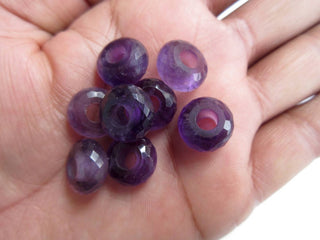 2 Pieces Natural Amethyst Large Hole Gemstone beads, Huge 14mm Purple Amethyst Faceted Rondelle Beads With 5mm Hole/Drill Size, GDS1044/4