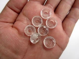 2 Pieces Natural Quartz Crystal Large Hole Gemstone beads Huge 14mm White Faceted Rondelle Beads With 5mm Hole/Drill