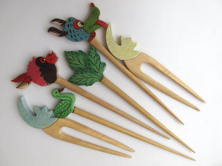 5 Pcs Wooden Hair Fork, Natural Wood Hair Stick, Wooden Hair Accessories, Hand Painted Maple Leaf Hair Stick, 1 Prong Hair Fork, GDS1042/1