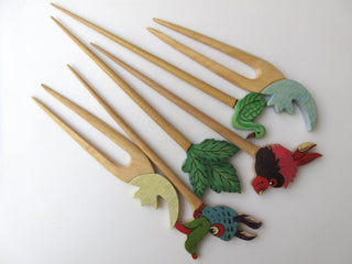 5 Pieces Wooden Hair Fork, Natural Wood Hair Stick, Wooden Hair Accessories, Hand Painted Hair Stick, 1 Prong Hair Fork, GDS1042/4
