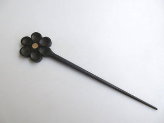 5 Pieces Ebony Wood Flower Hand Carved Hair Fork, Natural Wood Hair Stick, Wooden Hair Accessories, 1 Prong Hair Fork, GDS1042/11
