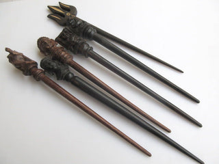 5 Pieces Ebony Wood Buddha Head Hand Carved Hair Fork, Natural Wood Hair Stick, Wooden Hair Accessories, 1 Prong Hair Fork, GDS1042/16