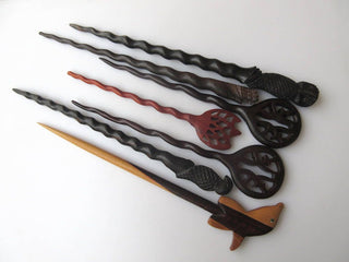 5 Pieces Rose Wood Hamsa Hand Hand Carved Hair Fork Natural Wood Hair Stick Twisted Spiral Hair Fork Wooden Hair