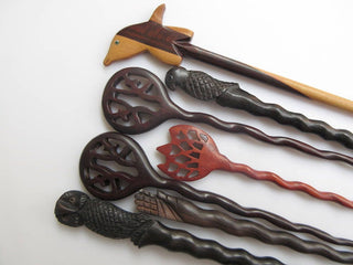 5 Pieces Rose Wood Hamsa Hand Hand Carved Hair Fork Natural Wood Hair Stick Twisted Spiral Hair Fork Wooden Hair