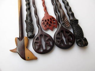 5 Pieces Rose Wood Hamsa Hand Hand Carved Hair Fork Natural Wood Hair Stick Twisted Spiral Hair Fork Wooden Hair