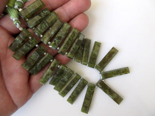 Natural Vessonite Long Baguette Shaped Step Cut Side Drilled Faceted Cabochon, Vesuvianite Briolette Beads, Green Garnet Jewelry, GDS906