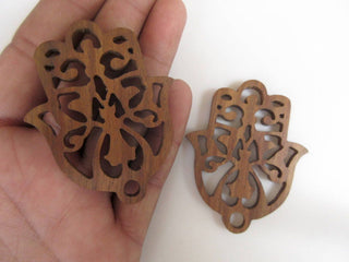 2 Pieces 62mm Hamsa Hand Mango Wood Hand Carved Pendant, Hamsa Hand Wood Bead Pendant Charms, Wooden Pendant And Necklace, GDS1043/8