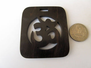 2 Pieces Natural Ebony Wood Hand Carved Handmade Om Wooden Pendant,  GDS1043/10