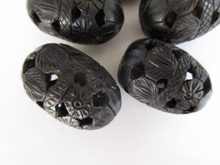 2 Pieces Hand Carved Egg Shaped Natural Ebony Wood Beads , Handemade Carved Easter Egg Wooden Bead Pendant, Wooden Supplies,  GDS1043/14