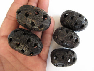 2 Pieces Hand Carved Egg Shaped Natural Ebony Wood Beads , Handemade Carved Easter Egg Wooden Bead Pendant, Wooden Supplies,  GDS1043/14