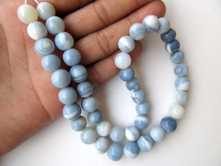 Natural Blue Opal Smooth Round Beads, Peruvian Blue Opal Beads, 10mm To 11mm Opal Beads, Blue Opal Jewelry, GDS914